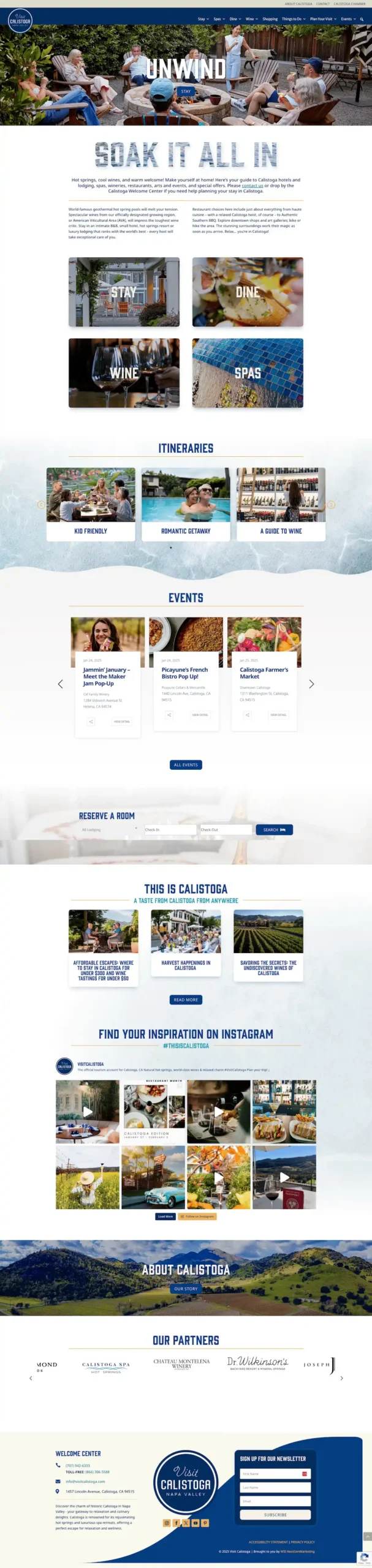 Screenshot of Visit Calistoga website showing travel destination content and layout used in destination marketing blog.