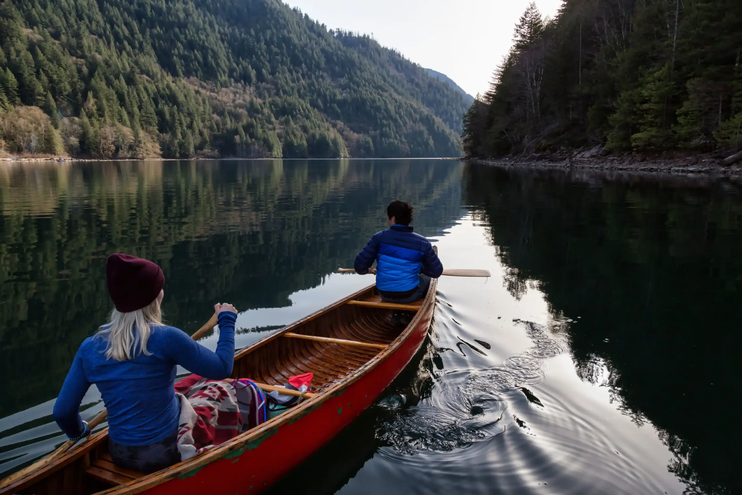 Canoeing down a river