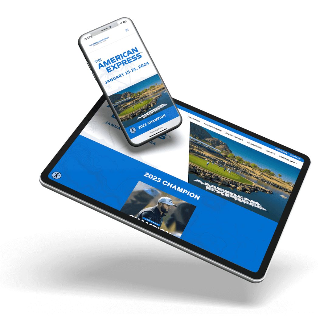 Mockup of responsive web design, AmEx Golf landing pages on mobile and tablet